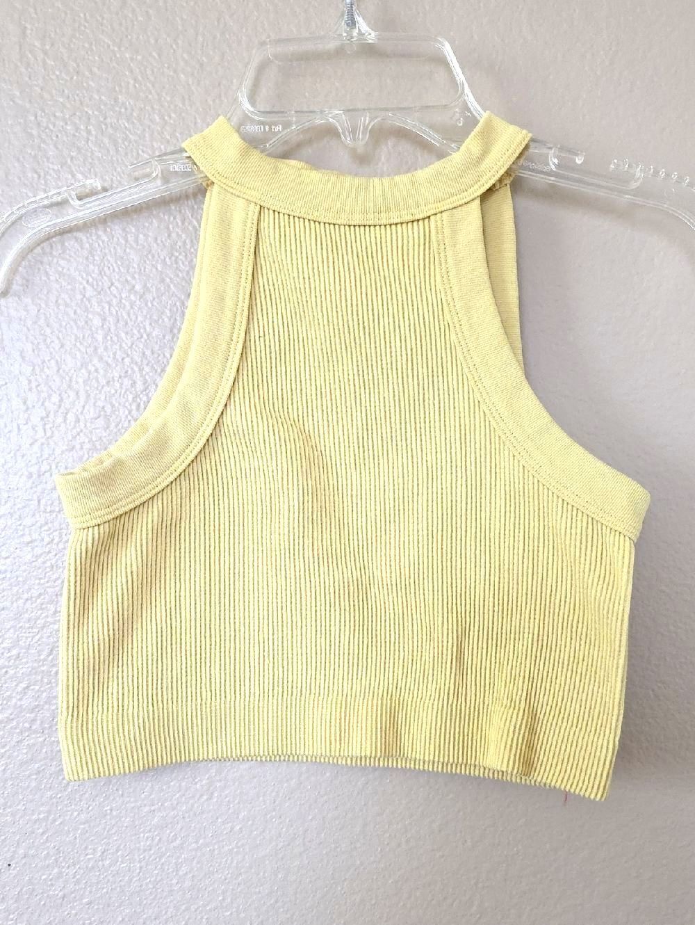 Cotton On Butter Yellow Ribbed High Neck Cropped Tank - Size XS/S